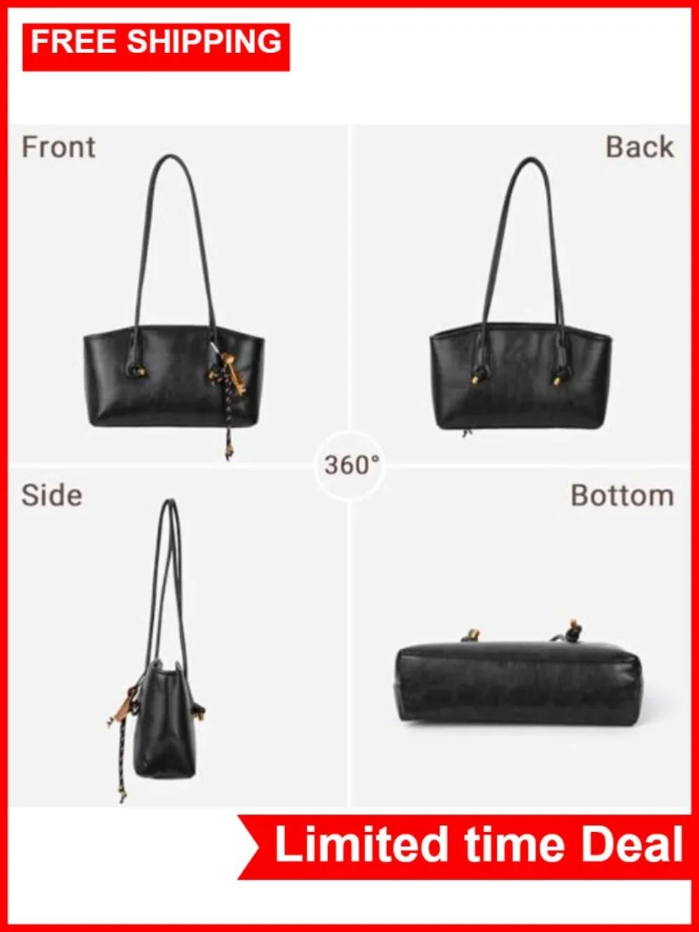 Vintage Faux Leather Hobo Handbag with Zipper Closure